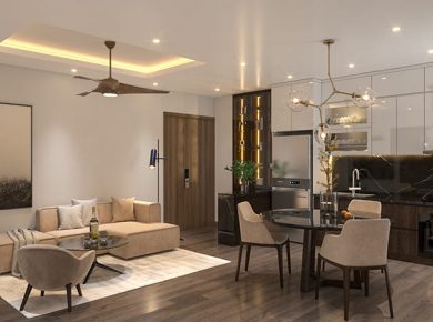Thiết kế phòng khách liền bếp