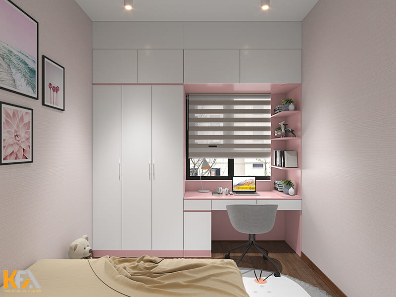 Bàn học hướng ra cửa sổ giúp bé có đủ ánh sáng tự nhiên để học tập