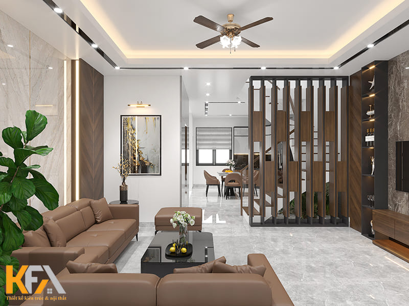 Phòng khách trang trí đơn giản nhưng tinh tế, đảm bảo được công năng