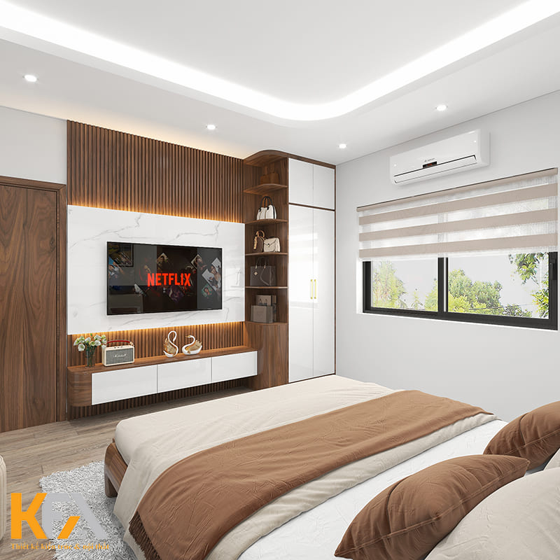 Kệ tivi được làm bằng gỗ công nghiệp màu óc chó