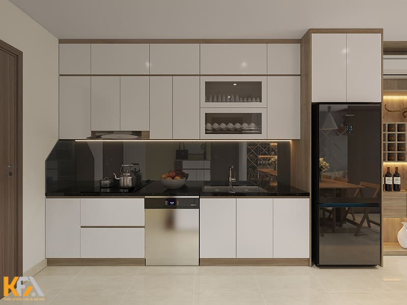 Tủ bếp chữ I kịch trần phủ Melamine giúp tăng thẩm mỹ và tăng độ bền