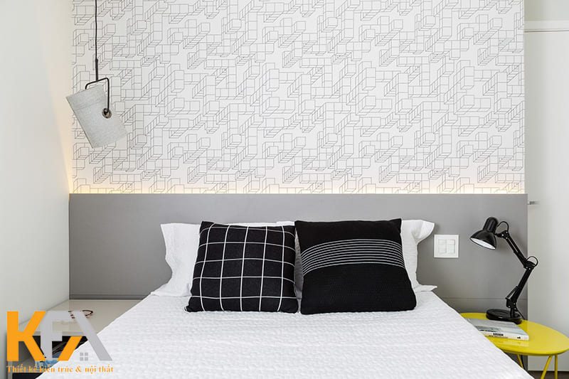 Phòng ngủ được trang trí bằng giấy dán tường