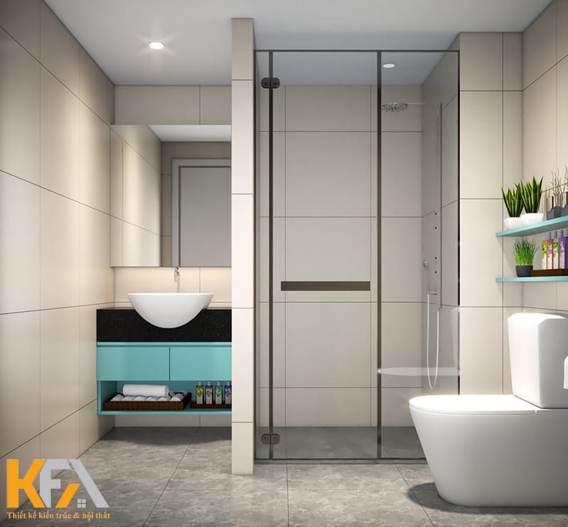Phòng tắm được phân chia khu vực vô cùng tinh tế và khoa học, đảm bảo phong thủy