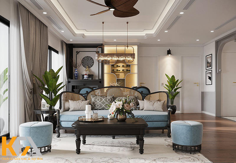 Không sử dụng vách ngăn nhưng không gian vẫn có bố cục rõ ràng
