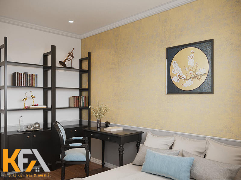 Bức tường ngủ gam màu vàng nhẹ nhàng bức tranh đậm chất cổ điển Pháp