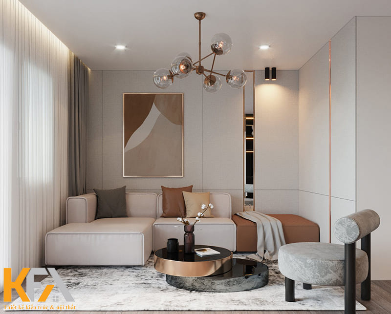 Phòng khách tuy không quá rộng nhưng có chiều sâu và vô cùng sang trọng