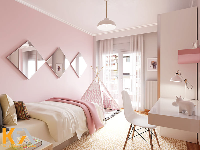 Phòng ngủ cho bé gái màu hồng ngọt ngào, dễ thương