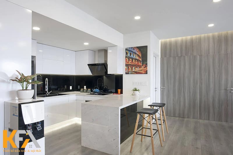 Tủ bếp chữ L kết hợp với bàn đảo bếp