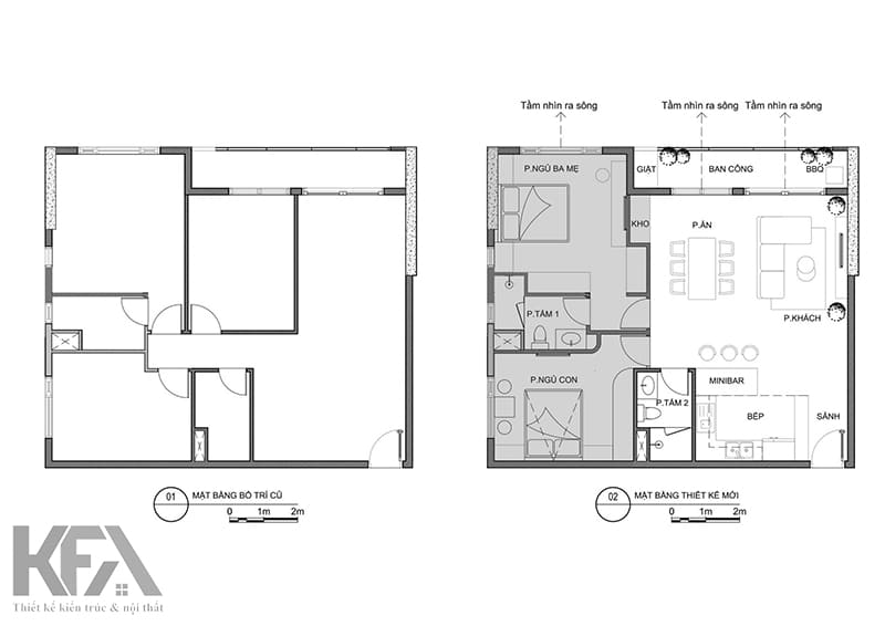 Bản vẽ mặt bằng căn hộ 100m2 2 phòng ngủ