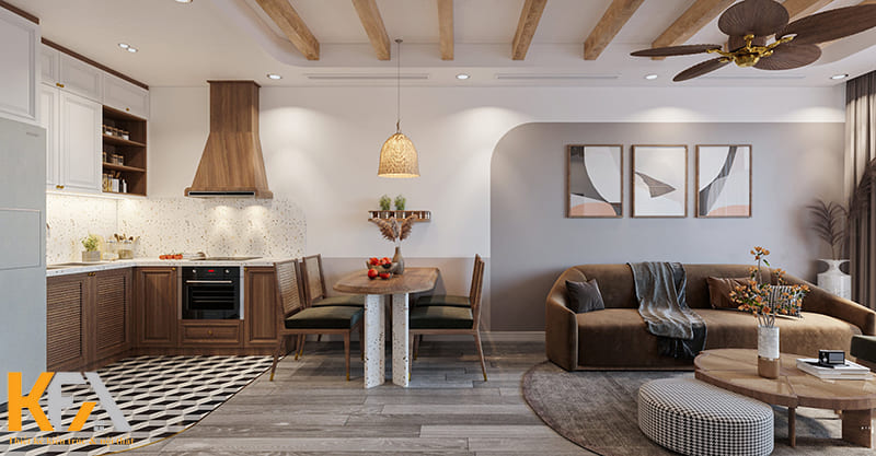 Thiết kế phòng khách liền bếp vẫn là phương án tối ưu nhất với các căn hộ chung cư nhỏ