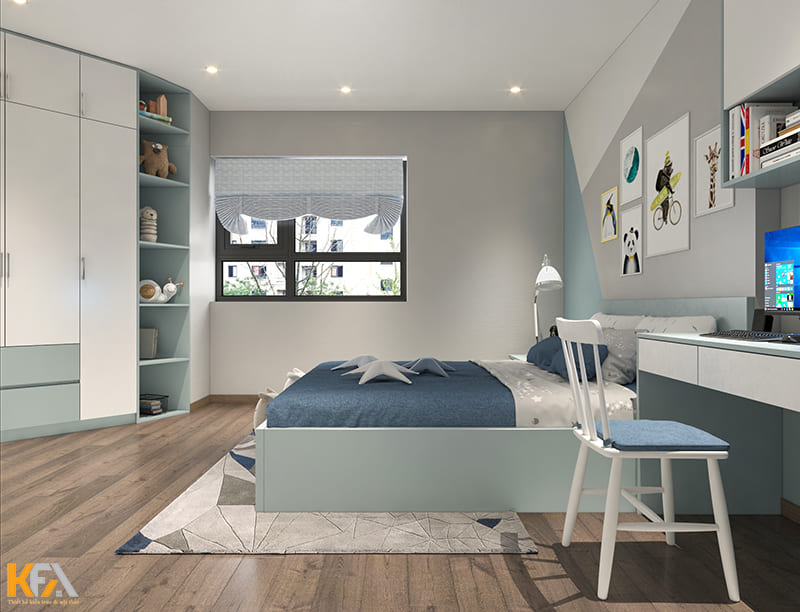 Tủ quần áo giúp che đi khuyết điểm có phần không vuông vắn của phòng ngủ