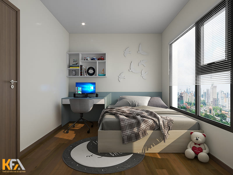 Phòng ngủ thứ 2 được thiết kế đơn giản với những món đồ nội thất cơ bản