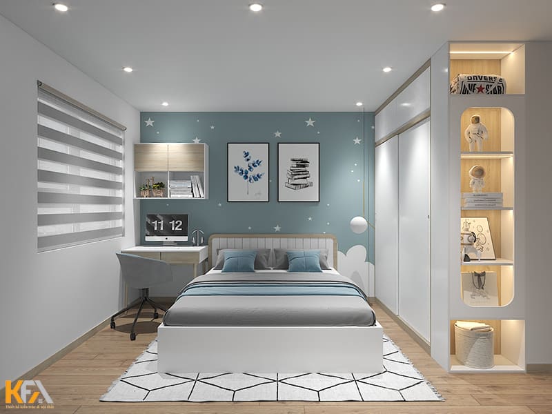 Phòng ngủ của bé trai được thiết kế hướng đến chủ đề thiên văn học