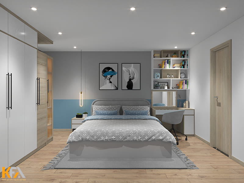 Màu sắc phòng ngủ master có nhiều tương đồng với không gian phòng khách