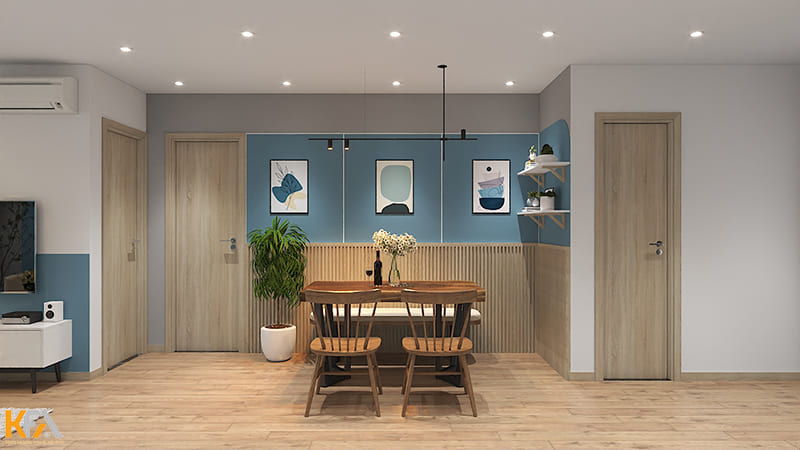 Bộ bàn ăn nhỏ gọn hài hòa với tổng thể không gian căn hộ