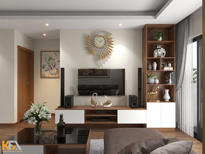 Kệ tivi kết hợp tủ trang trí phòng khách chất liệu gỗ công nghiệp