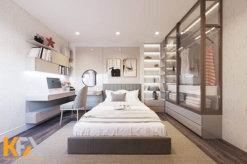 Phòng ngủ master hiện đại trẻ trung nhờ tone trắng chủ đạo