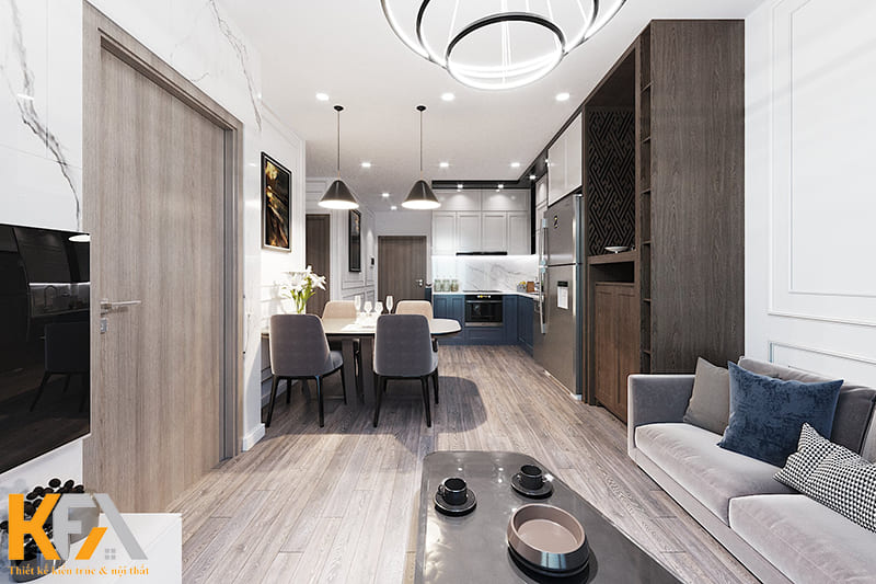 Thiết kế phòng khách liền bếp thịnh hành tại các căn hộ chung cư hiện đại
