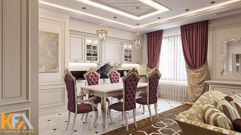 Bộ bàn ăn nhỏ gọn với những chiếc ghế bọc đệm êm ái