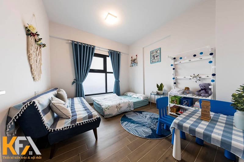 Phòng ngủ cho 2 bé trai được bố trí rộng rãi