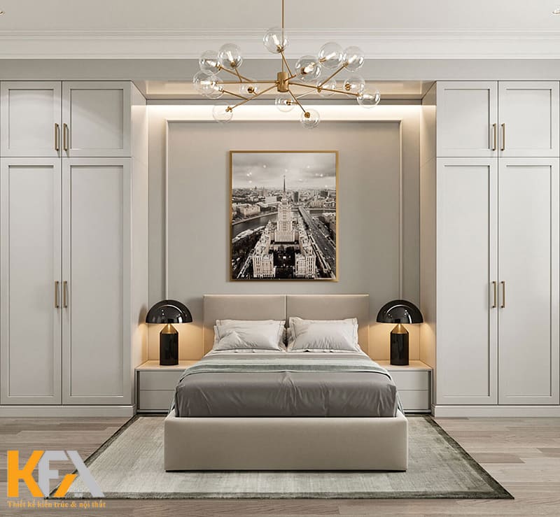 Bố trí giường giữa 2 tủ quần áo