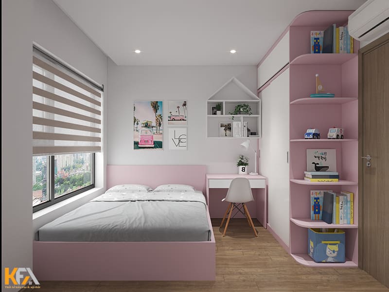 Phòng ngủ tone hồng trắng ngọt ngào cho bé gái
