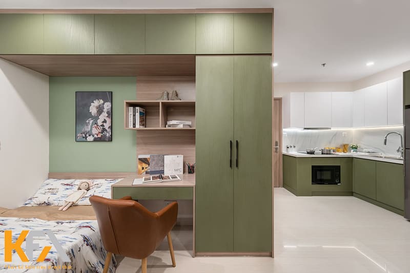 Khu vực làm việc được đặt ở bên ngoài phòng ngủ