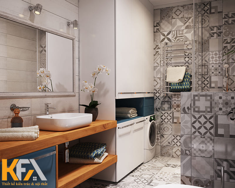 Phòng tắm được ốp gạch hoa đẹp mắt