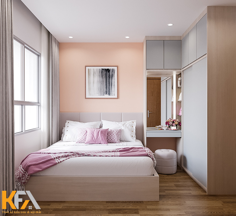 Thiết kế phòng ngủ nhỏ với gam màu trắng hồng nhã nhặn