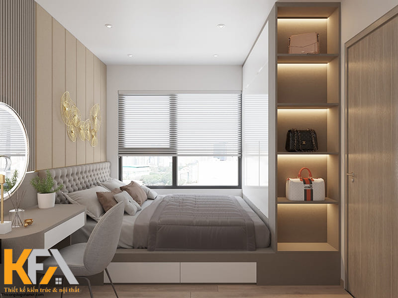 Tủ kịch trần kết hợp với giường hộc thông minh
