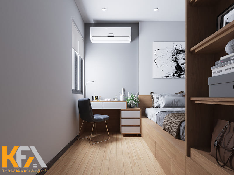 Căn phòng trang trí rất tối giản, tập trung vào công năng sử dụng