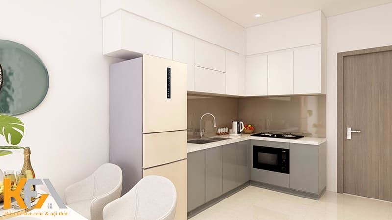 Tủ bếp chữ L đơn giản nhưng đảm bảo tiện nghi