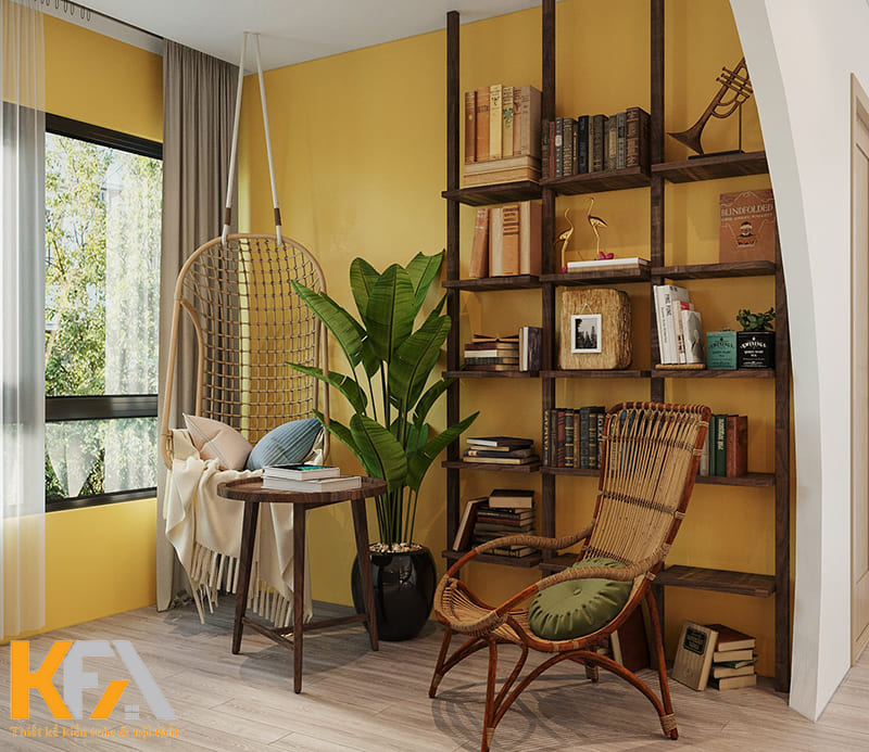 Góc đọc sách cực chill của gia đình trong căn hộ 65m2