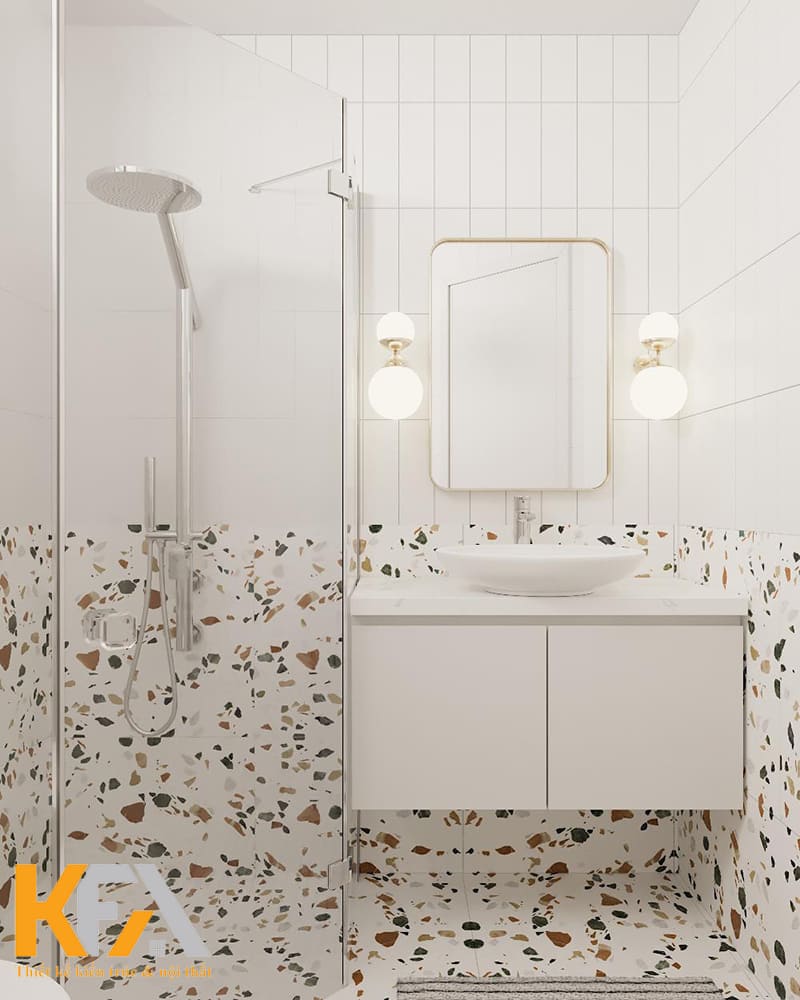 Phòng tắm thứ 2 thiên về vẻ đẹp nhẹ nhàng và trong sáng