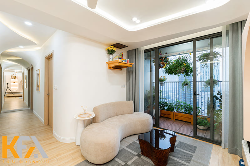 Bộ sofa bo cong và bàn trà kiểu dáng độc đáo