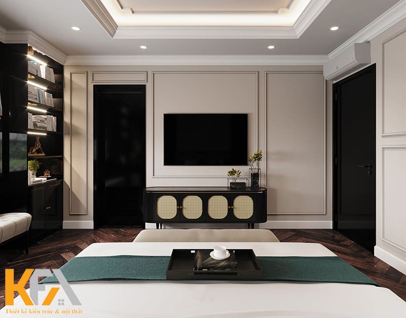 Bức tường treo tivi được thiết kế các đường tinh tế
