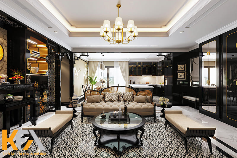 Không gian nội thất căn hộ 95m2 phong cách Indochine