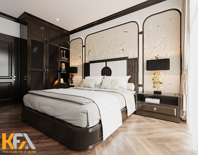 Bức tường đầu giường được trang trí giàu tính thẩm mỹ