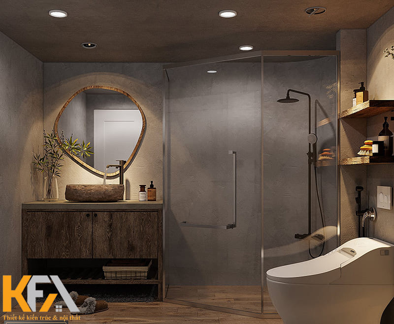 Phòng tắm đầy đủ tiện nghi, vẻ đẹp mộc mạc mang đến cản giác gần gũi và ấm áp