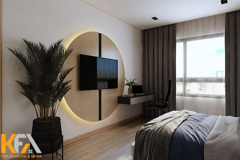Vách gỗ hình tròn treo tivi đẹp mắt