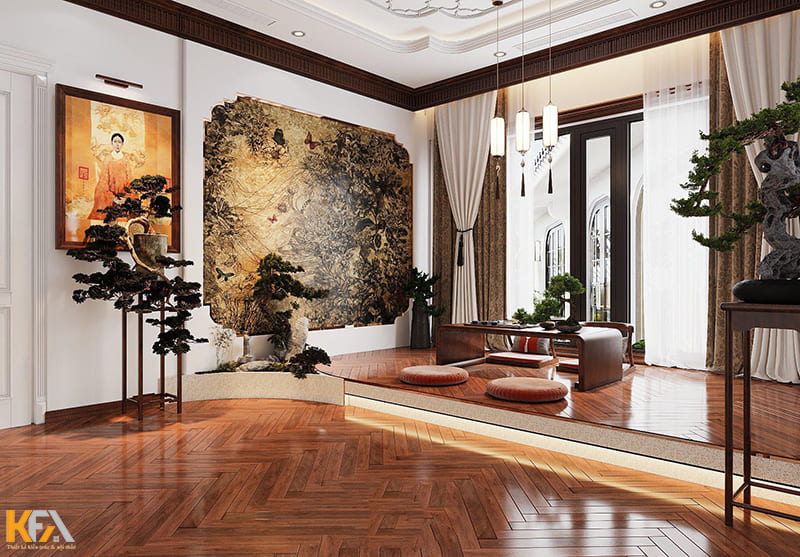 Bố trí phòng khách tầng 2 theo phong cách Nhật Bản