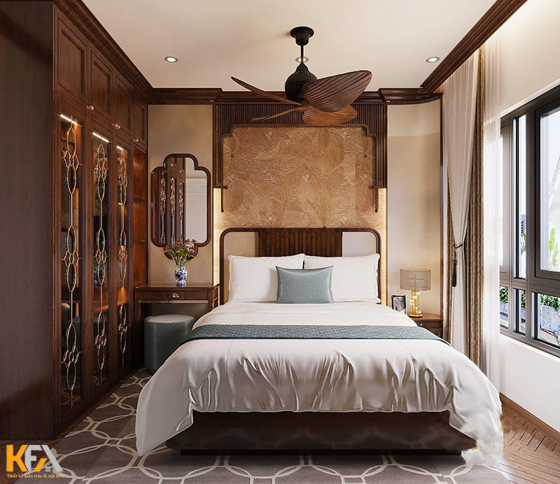 Phòng ngủ kết hợp 2 gam màu trắng - nâu hài hòa