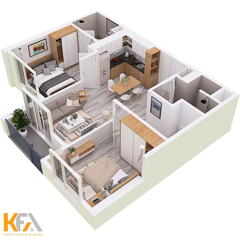 Bản vẽ 3D phối cảnh nội thất căn hộ chung cư