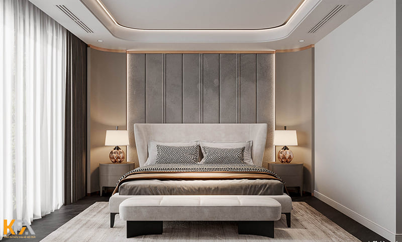 Phòng ngủ master tập trung làm nổi bật chiếc giường - nội thất chính của căn phòng