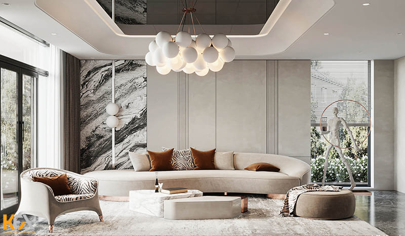Không gian phòng khách mở phóng khoáng và vẫn toát lên sự sang trọng