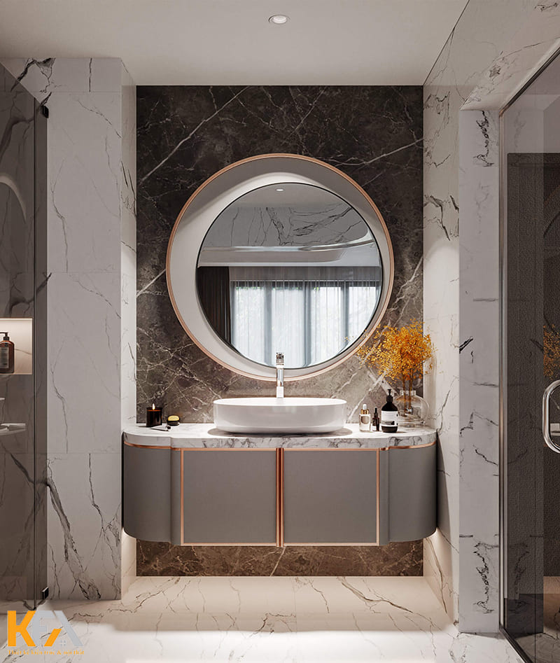 Bố trí gương tròn lớn trong phòng tắm 