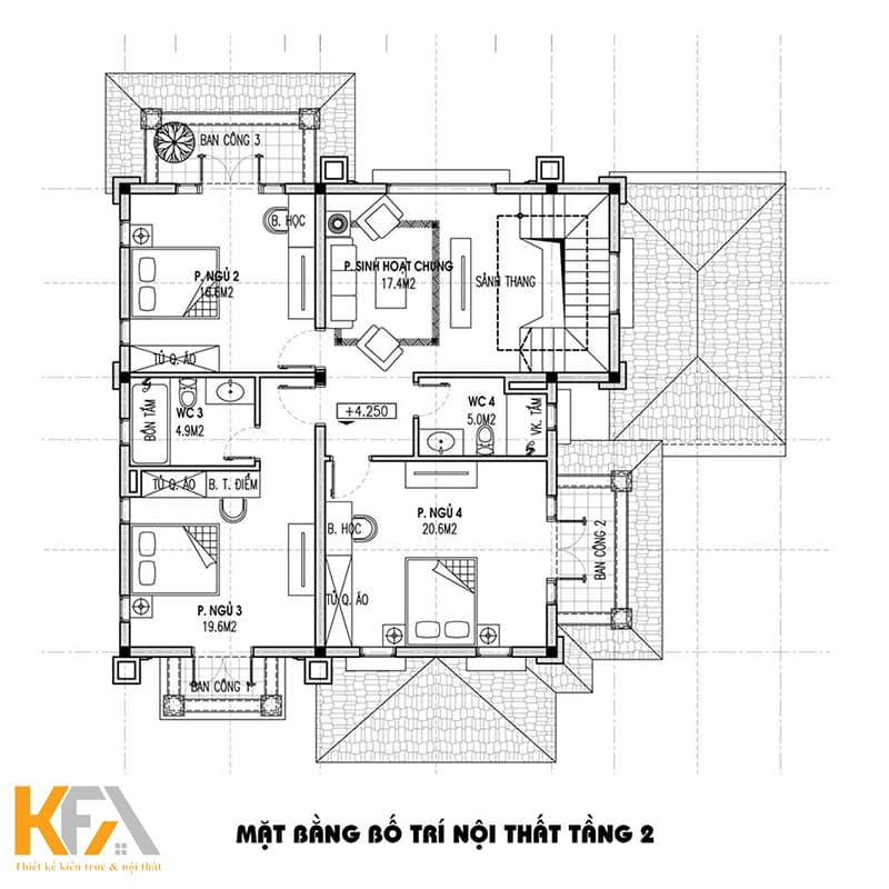 Mặt bằng bố trí nội thất tầng 2