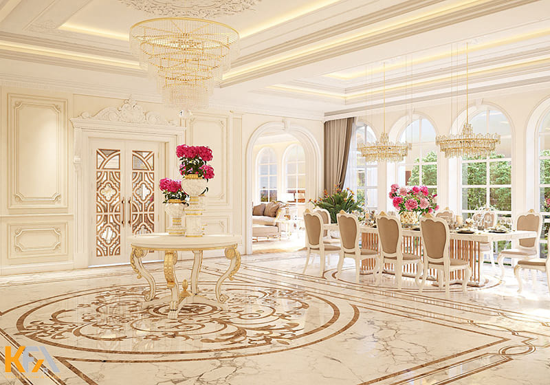 Hoa văn được thiết kế tỉ mỉ, đầy tinh xảo đan xen 2 gam màu vàng-trắng