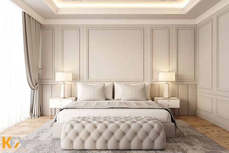 Phòng ngủ thứ 2 của biệt thự với tone màu trắng sứ nhẹ nhàng