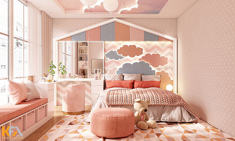 Phòng ngủ cho bé gái ngọt ngào với tone hồng cuốn hút